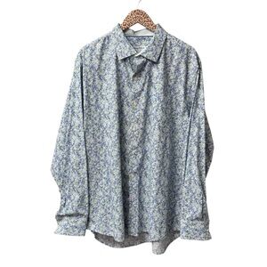 Tommy Bahama Sarasota Stretch Floral Long Sleeve Button Up Blouse Blue XL